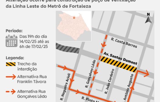 Trecho da Av. Santos Dumont será interditado para obras do Metrô de Fortaleza; confira