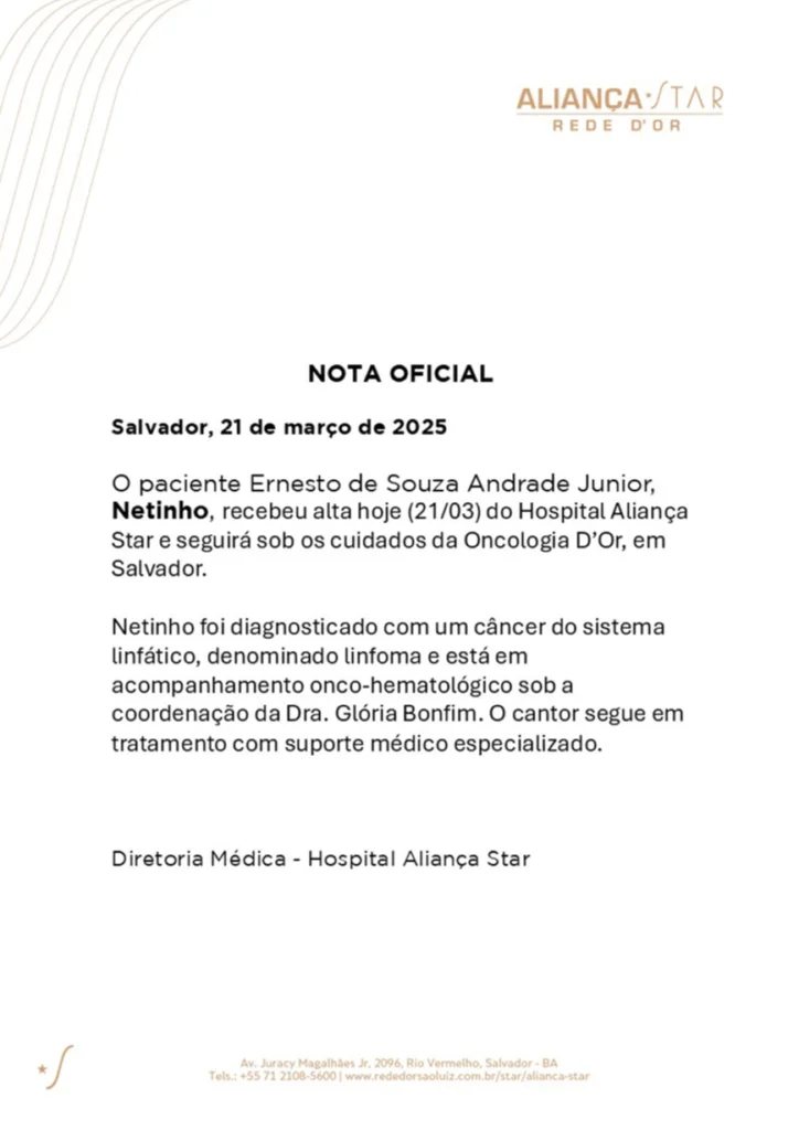 Cantor Netinho é diagnosticado com câncer do sistema linfático