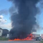 Caminhão pega fogo na BR-116, entre Fortaleza e Maracanaú; não há feridos