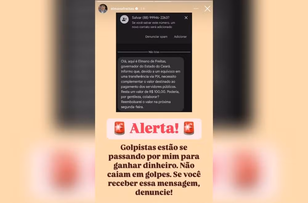 Após ser detido, suspeito de pedir Pix fingindo ser Elmano diz que mensagem era brincadeira