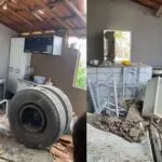 Pneu se solta de caminhão e destrói cozinha de casa no interior do Ceará