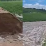 Passagem sobre o Rio Banabuiú rompe após fortes chuvas em Quixeramobim, no Ceará