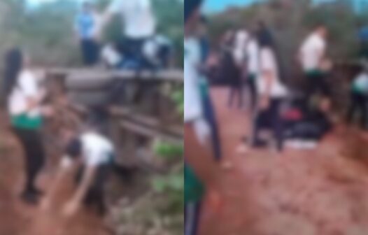 Acidente: ônibus escolar transportando alunos tomba em Ocara, no interior do Ceará