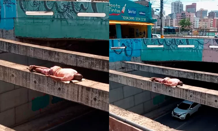 Homem é flagrado dormindo em viga sobre túnel no Papicu, em Fortaleza