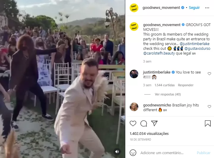 Noivo dança Justin Timberlake em casamento e recebe elogios do cantor