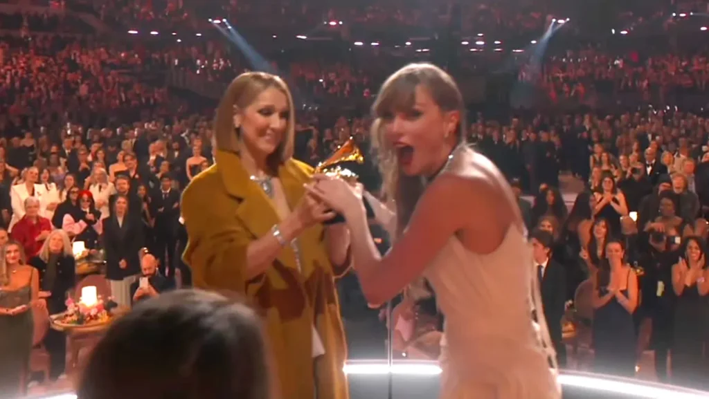 Céline Dion aparece no Grammy 2024, fala sobre síndrome e entrega prêmio a Taylor Swift