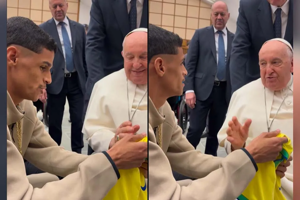 Luva de Pedreiro encontra Papa Francisco e pergunta quem é melhor: “Messi ou Ronaldo?”