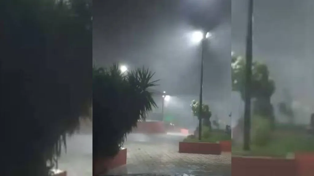 Chuva com ventania derruba árvores e causa queda de muro de creche em Hidrolândia