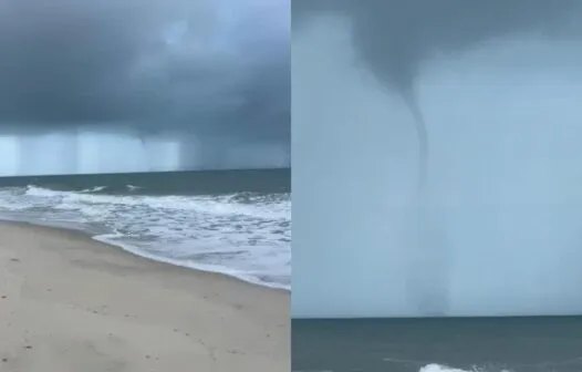 Tromba d’água é registrada durante chuva na praia de Barra Nova
