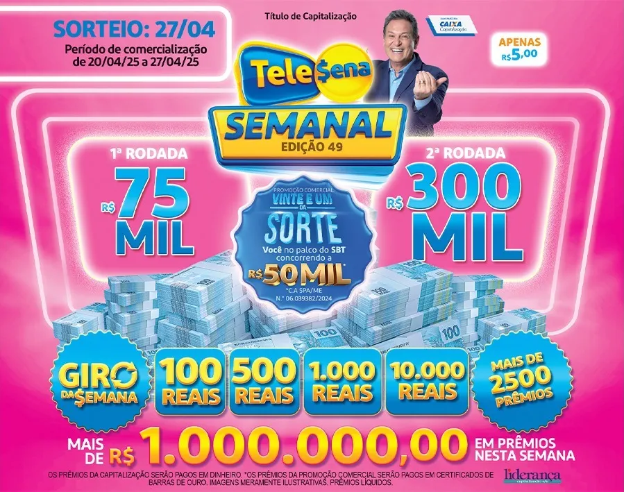 Tele Sena Semanal: confira o resultado de hoje, domingo (27/04)