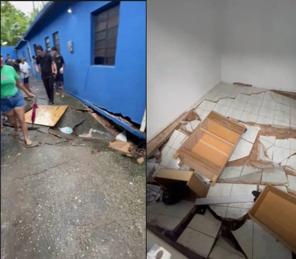 Casa tem afundamento de piso em vila a 500m de onde muro do Aeroporto caiu em Fortaleza